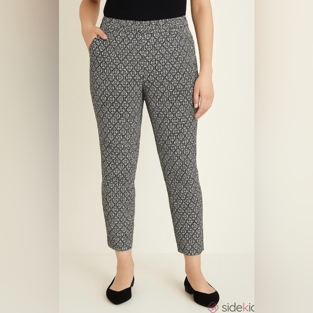 Halogen Taylor Fit Black Cream Geometric 14 Modern Corporate Chic Office Pants